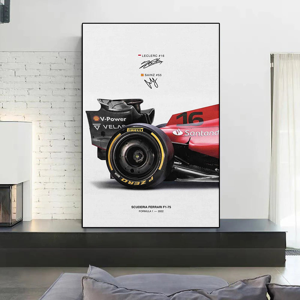 2023 Formula Grand Prix F1-75 Racing Poster Print Racer Charles Leclerc Canvas Painting Sainz Race Car Wall Art Room Decor