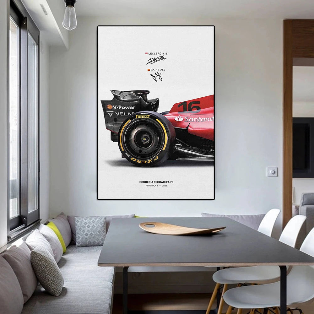 2023 Formula Grand Prix F1-75 Racing Poster Print Racer Charles Leclerc Canvas Painting Sainz Race Car Wall Art Room Decor